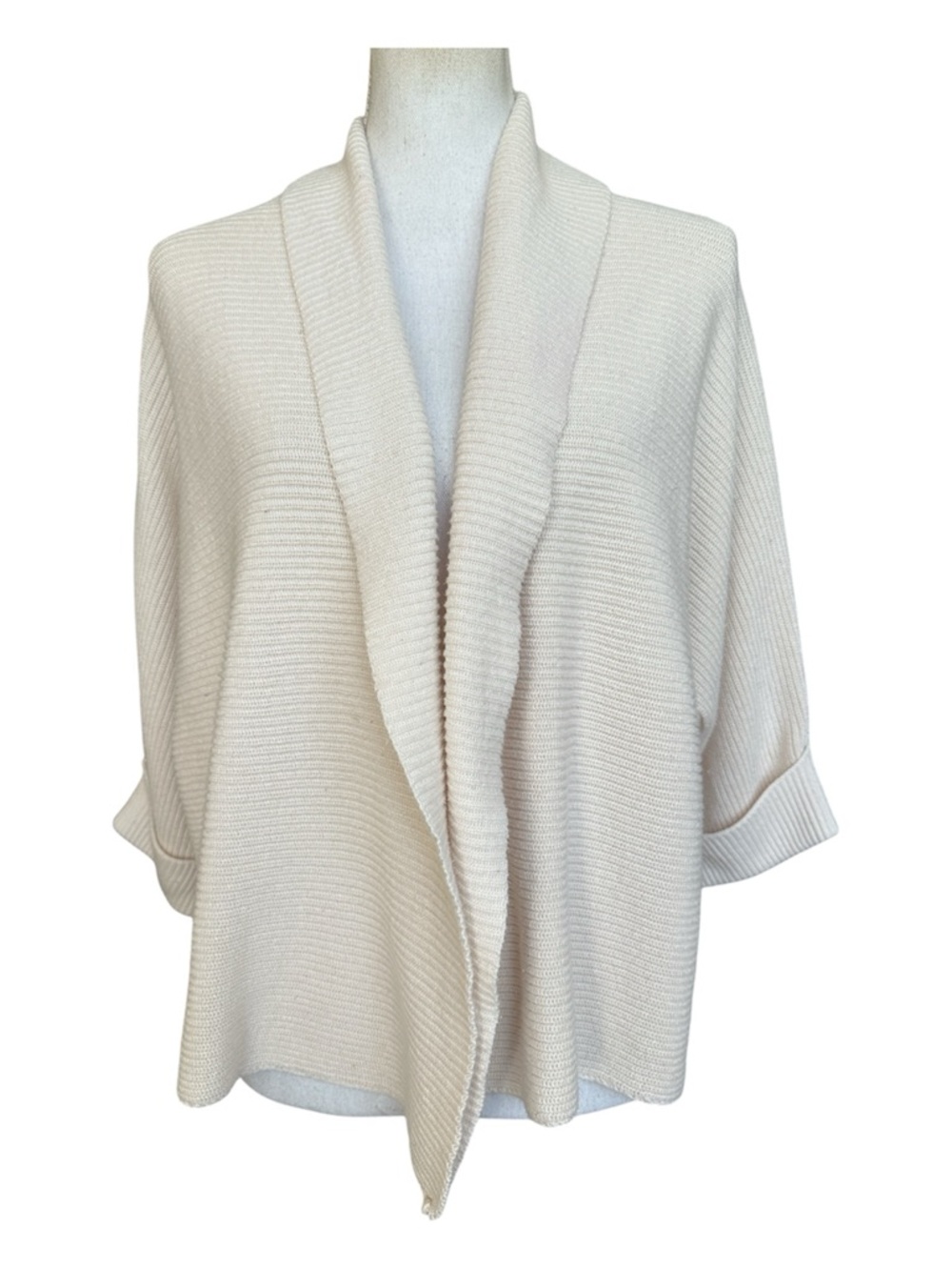 Bryn Walker Open-Front Shawl Collar Sweater Cropped Cardigan Cream Size M